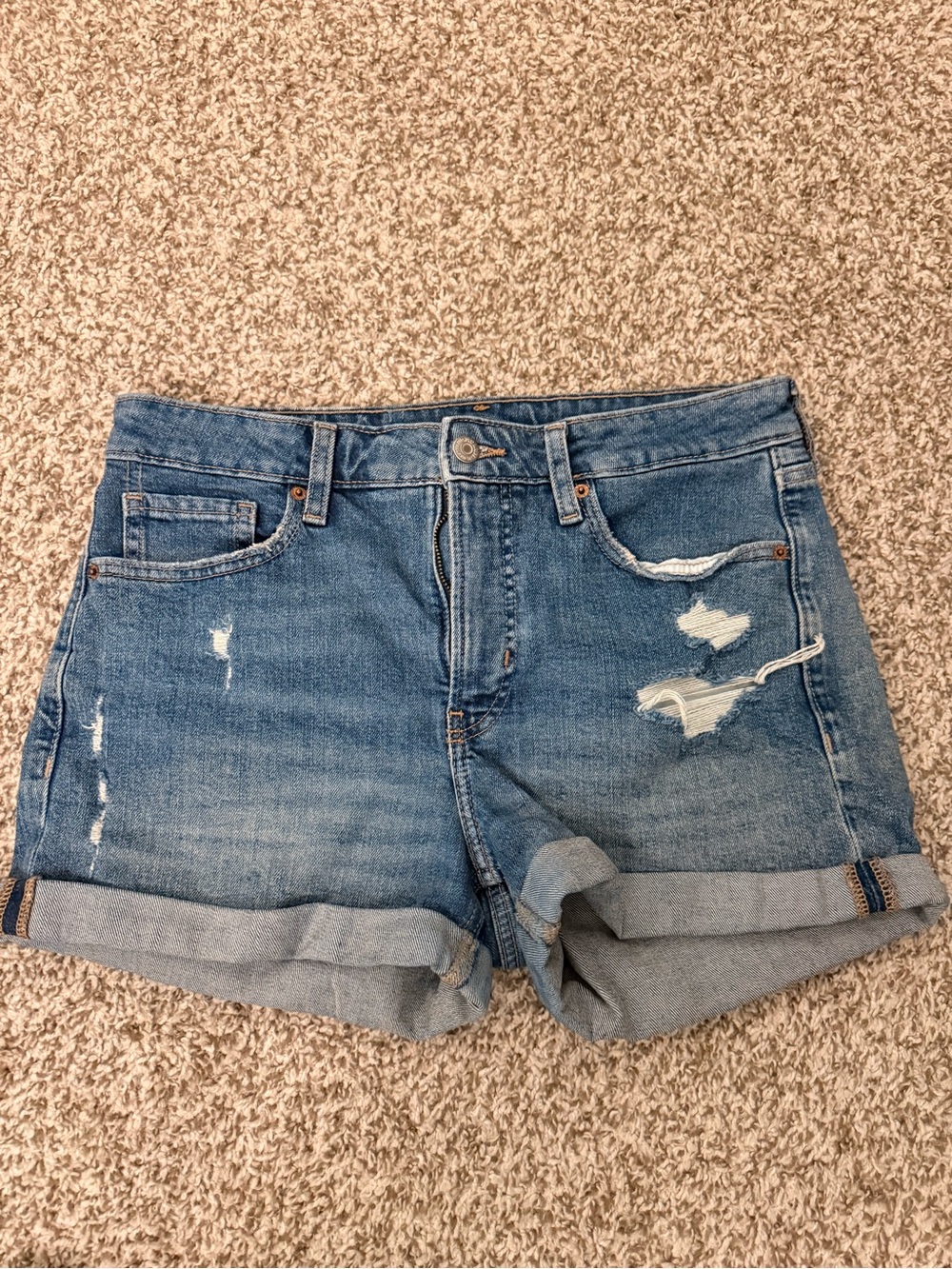 Old Navy Light Blue Distressed Rolled Cuff Denim Shorts